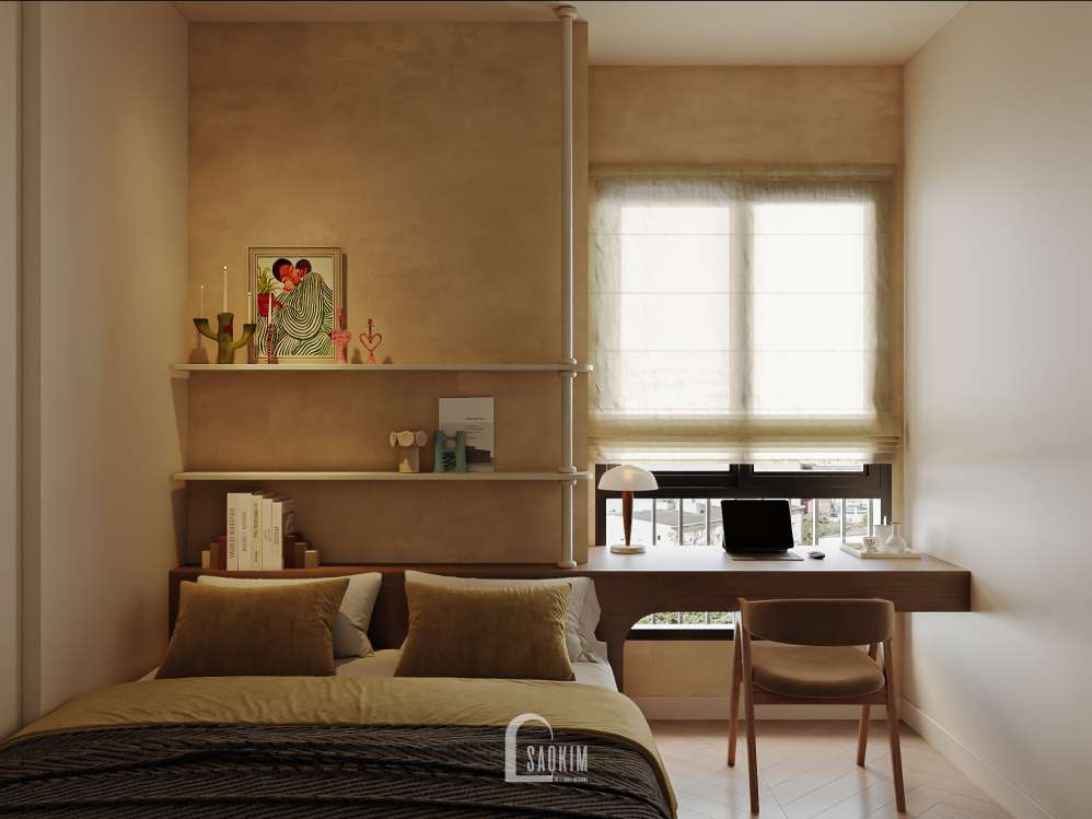 Phòng ngủ phụ mang dấu ấn Modern Retro trong thiết kế nội thất dự án Lumière Evergreen